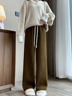 Women's ivory white fleece-lined wide-leg trousers