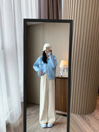 Women's ivory white fleece-lined wide-leg trousers