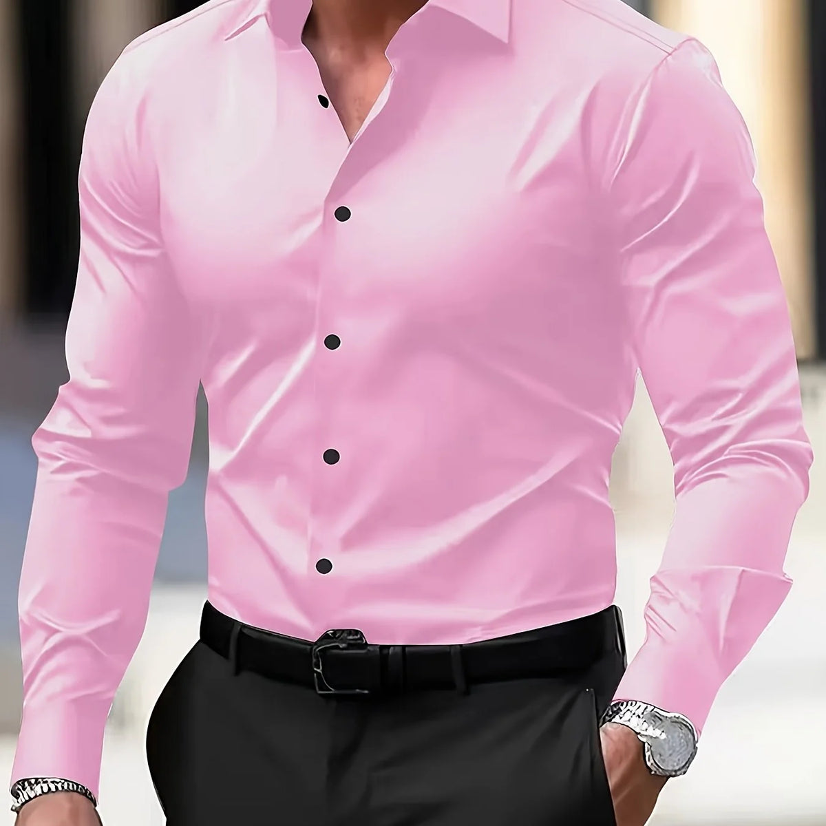 Men's white long sleeve business shirt