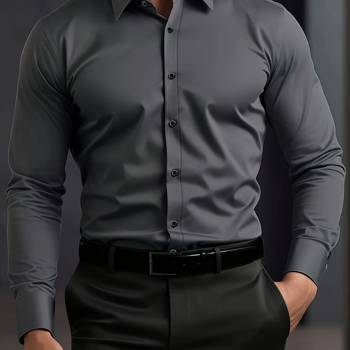 Men's navy long sleeve business shirt