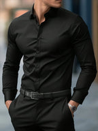 Men's dark grey long sleeve business shirt