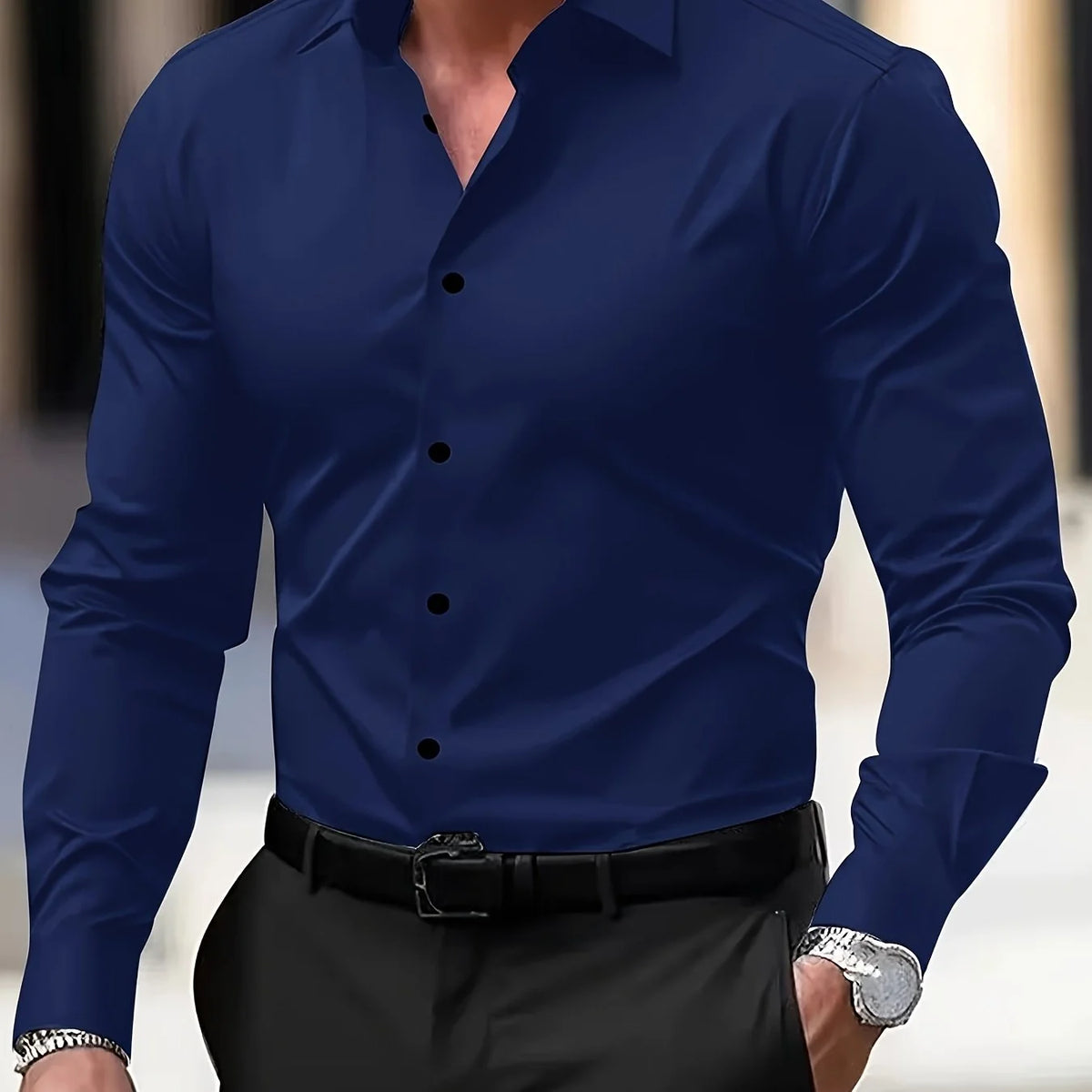 Men's white long sleeve business shirt