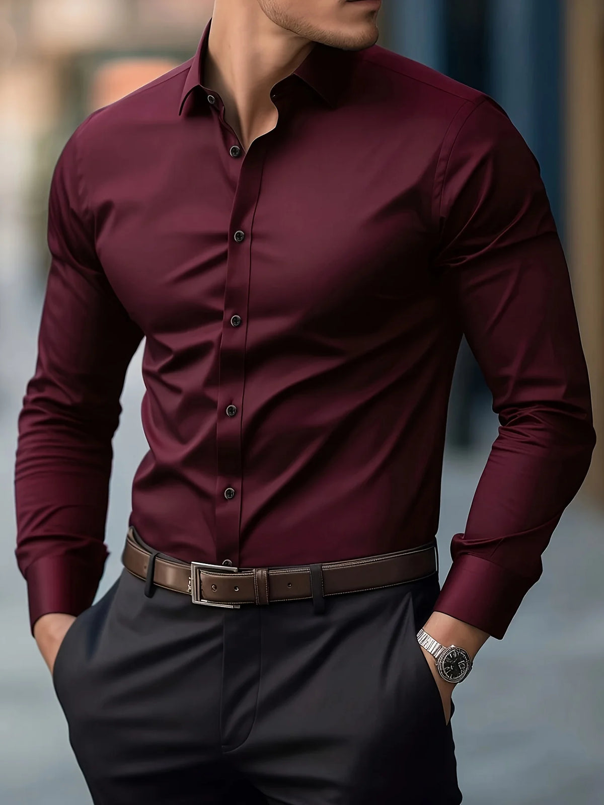 Men's navy long sleeve business shirt