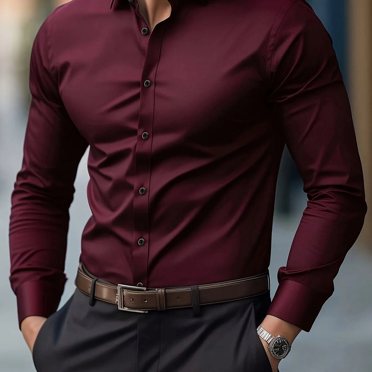 Men's dark grey long sleeve business shirt