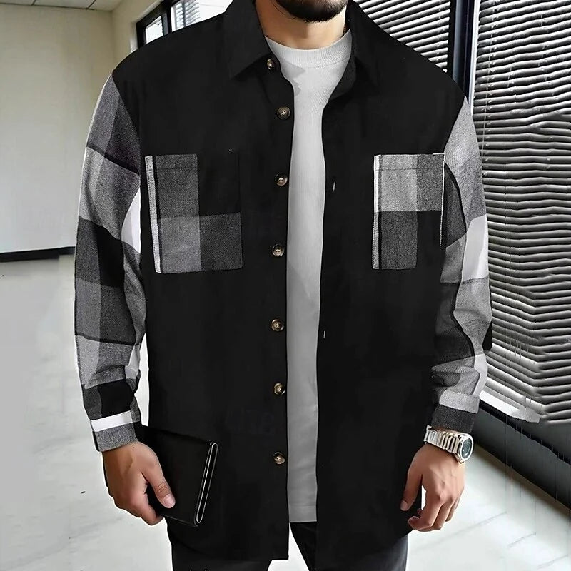 Men's black classic check overshirt for autumn and winter layering