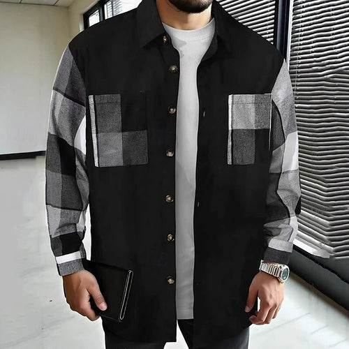 Men's black classic check overshirt for autumn and winter layering