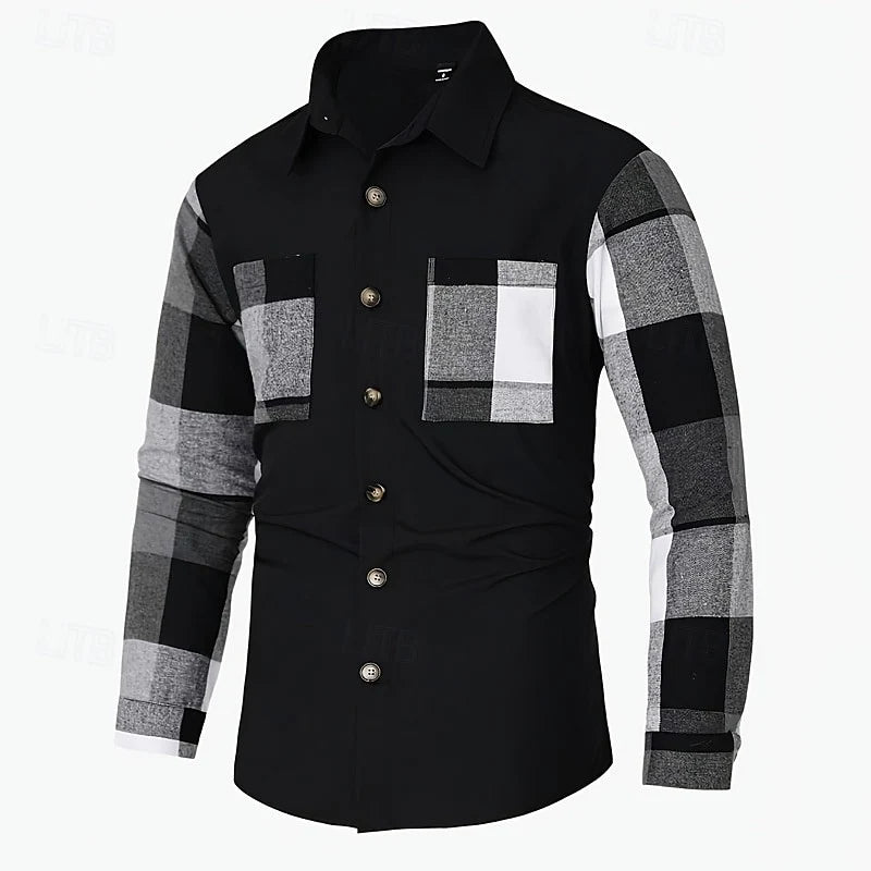 Men's black classic check overshirt for autumn and winter layering