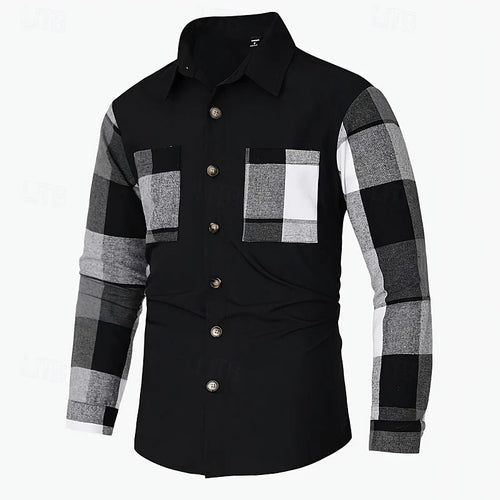 Men's black classic check overshirt for autumn and winter layering