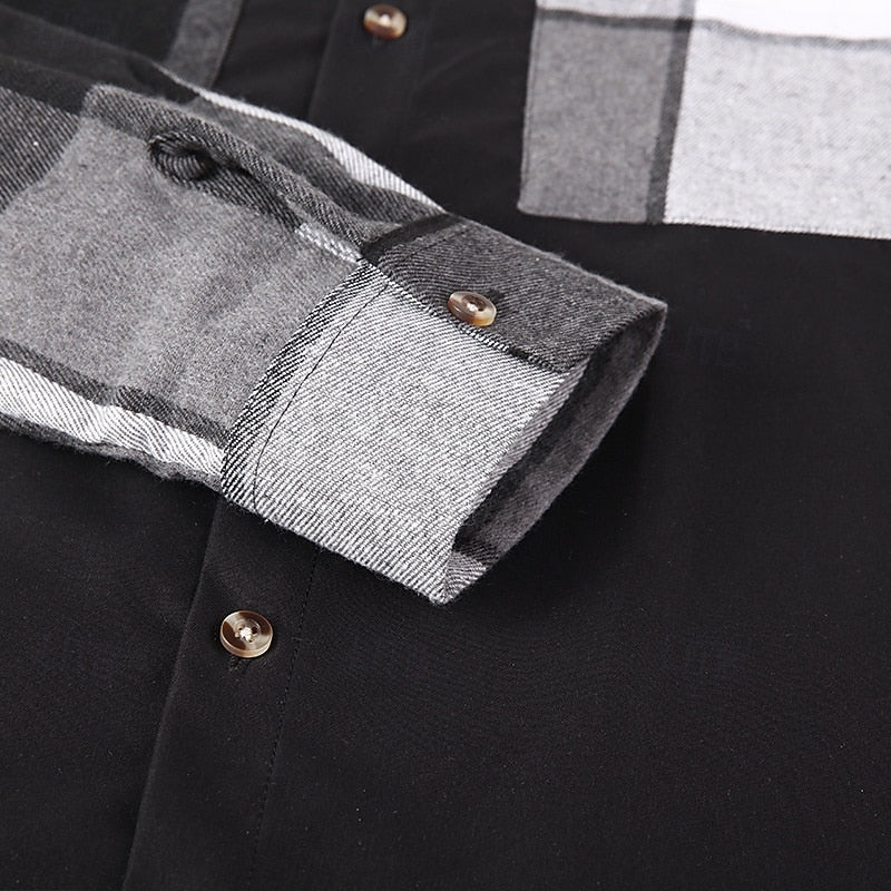 Men's black classic check overshirt for autumn and winter layering