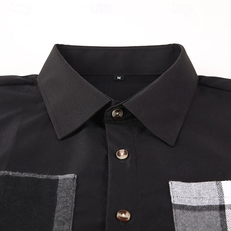 Men's black classic check overshirt for autumn and winter layering