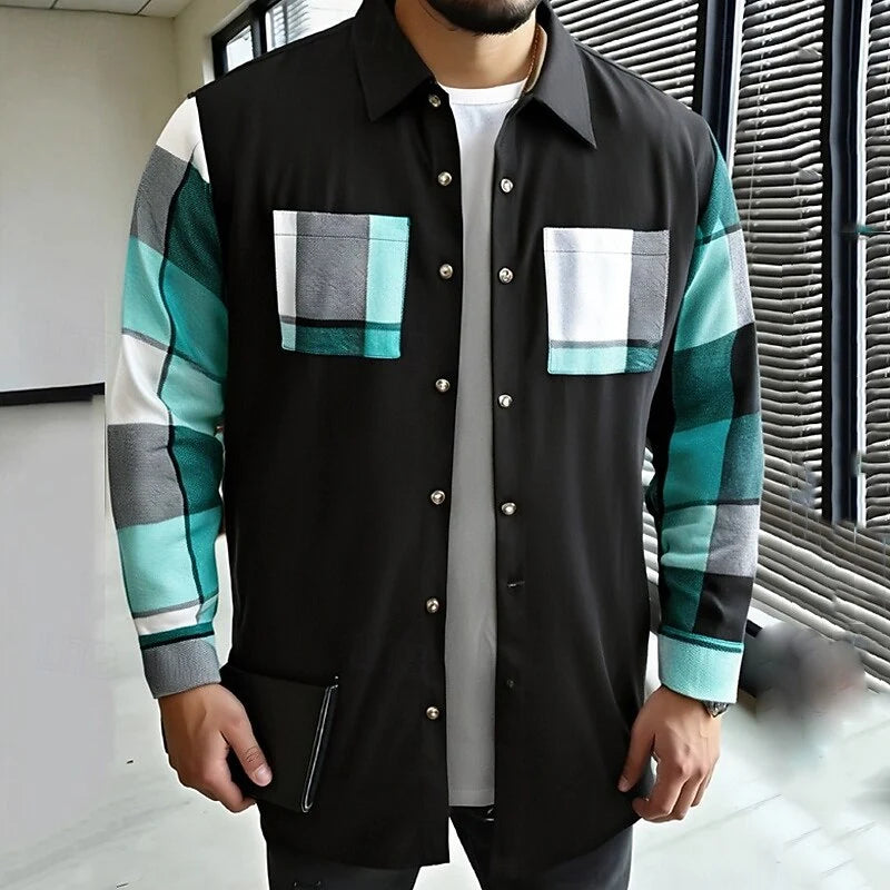 Men's sky blue classic check overshirt for autumn and winter layering