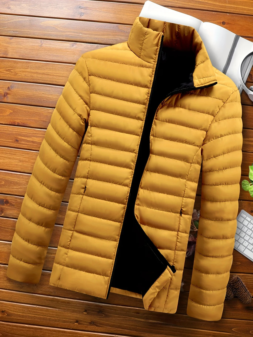 Men's yellow lightweight quilted jacket for cold autumn and winter days