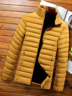 Men's yellow lightweight quilted jacket for cold autumn and winter days