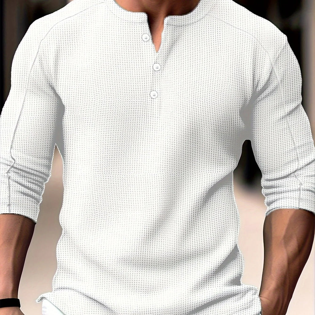 Men's white casual henley shirt for everyday autumn and winter wear