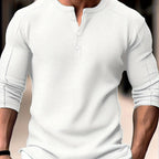 Men's white casual henley shirt for everyday autumn and winter wear