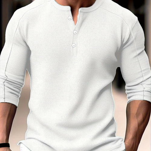 Men's white casual henley shirt for everyday autumn and winter wear