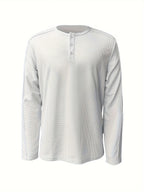 Men's white casual henley shirt for everyday autumn and winter wear