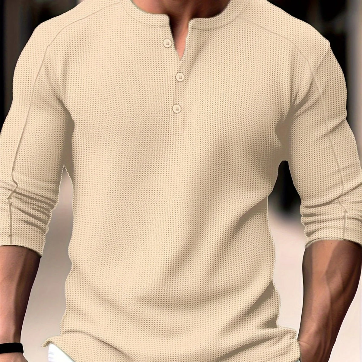 Men's apricot casual henley shirt for everyday autumn and winter wear