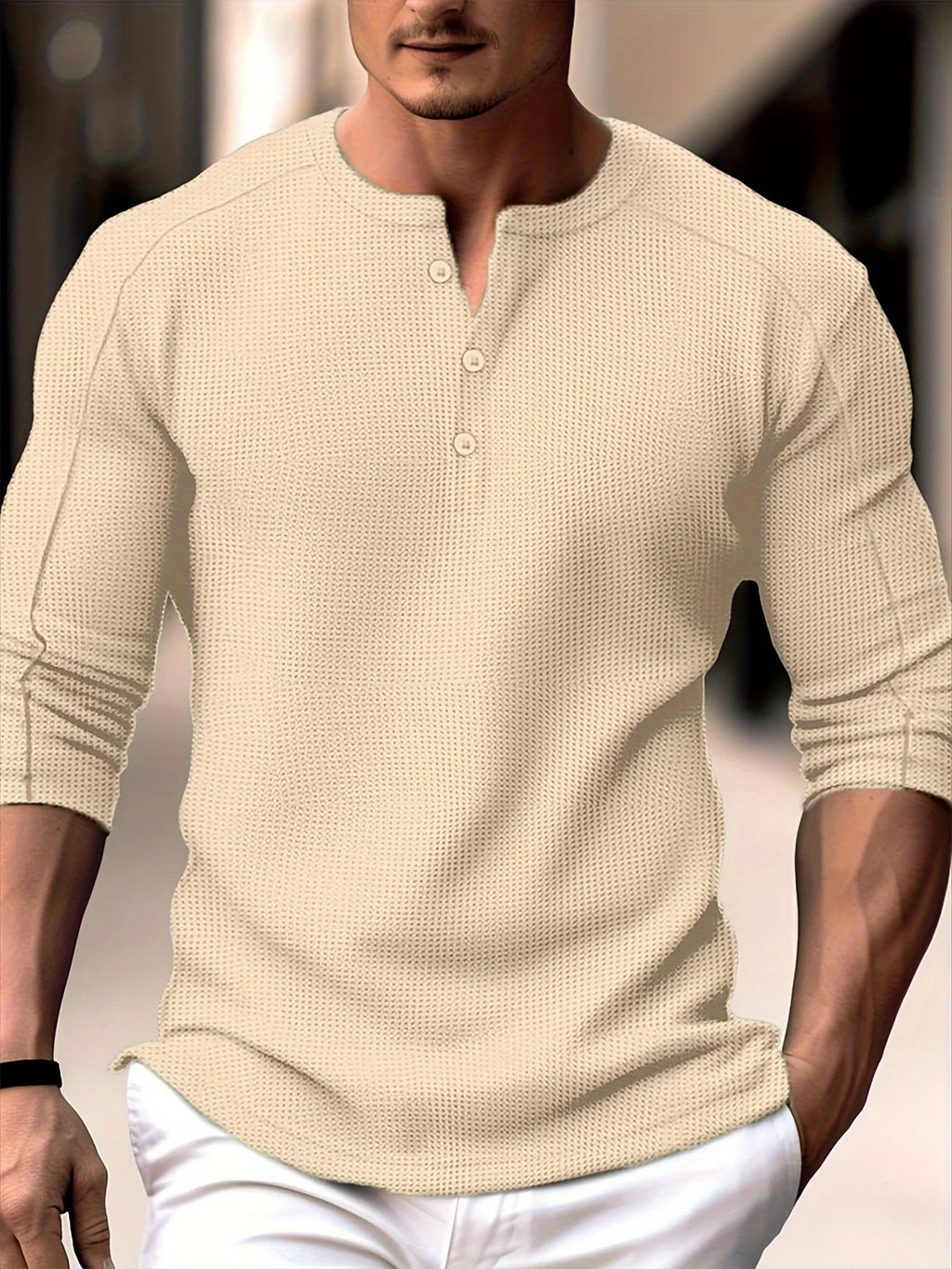 Men's apricot casual henley shirt for everyday autumn and winter wear