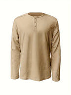 Men's apricot casual henley shirt for everyday autumn and winter wear