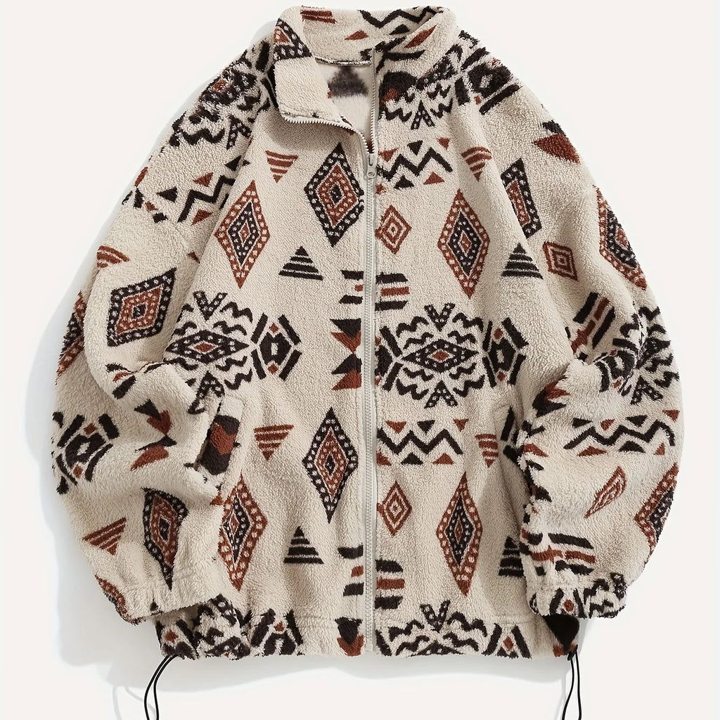 Women's apricot patterned zip-up jacket