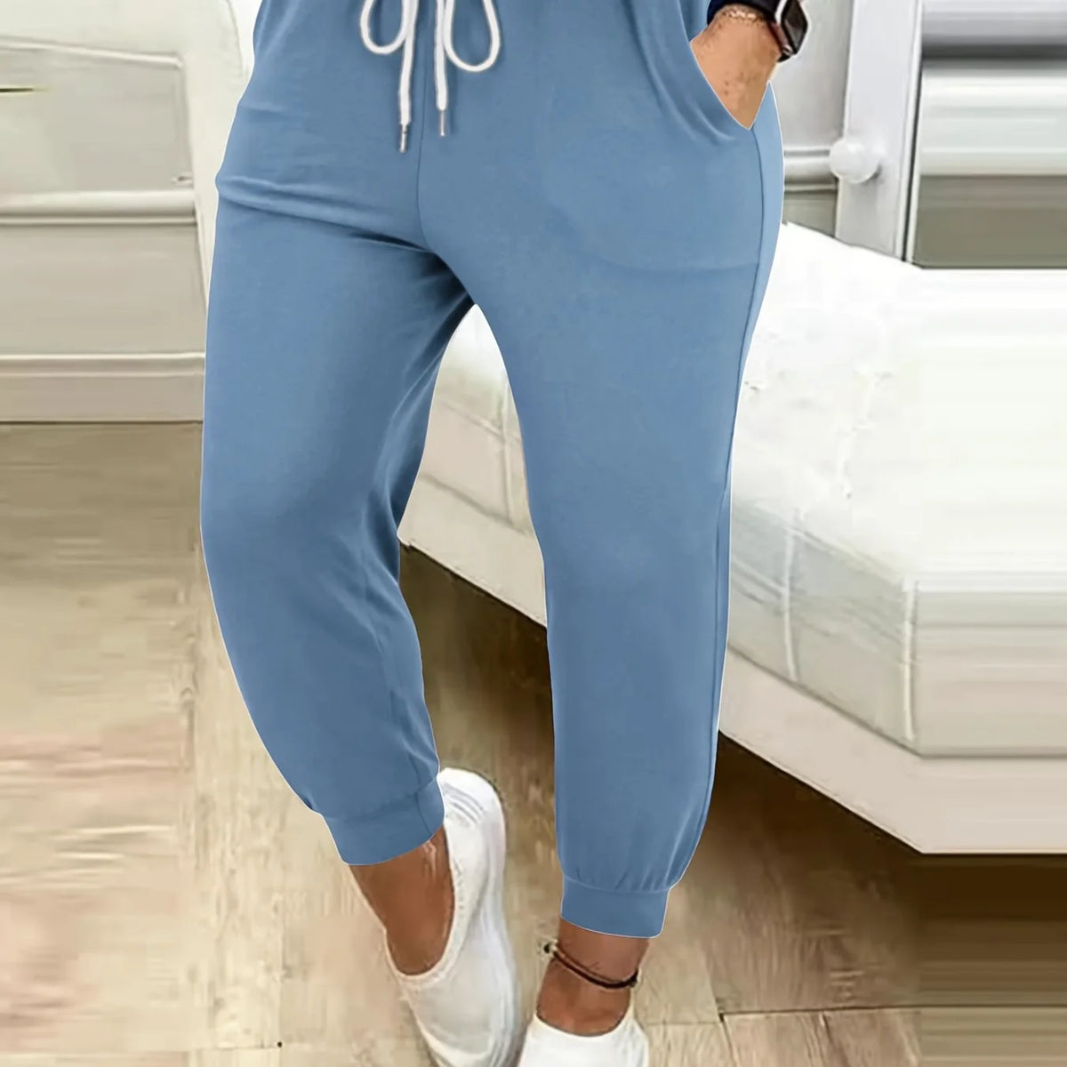 Women's light blue relaxed tapered joggers for chilly autumn and winter days