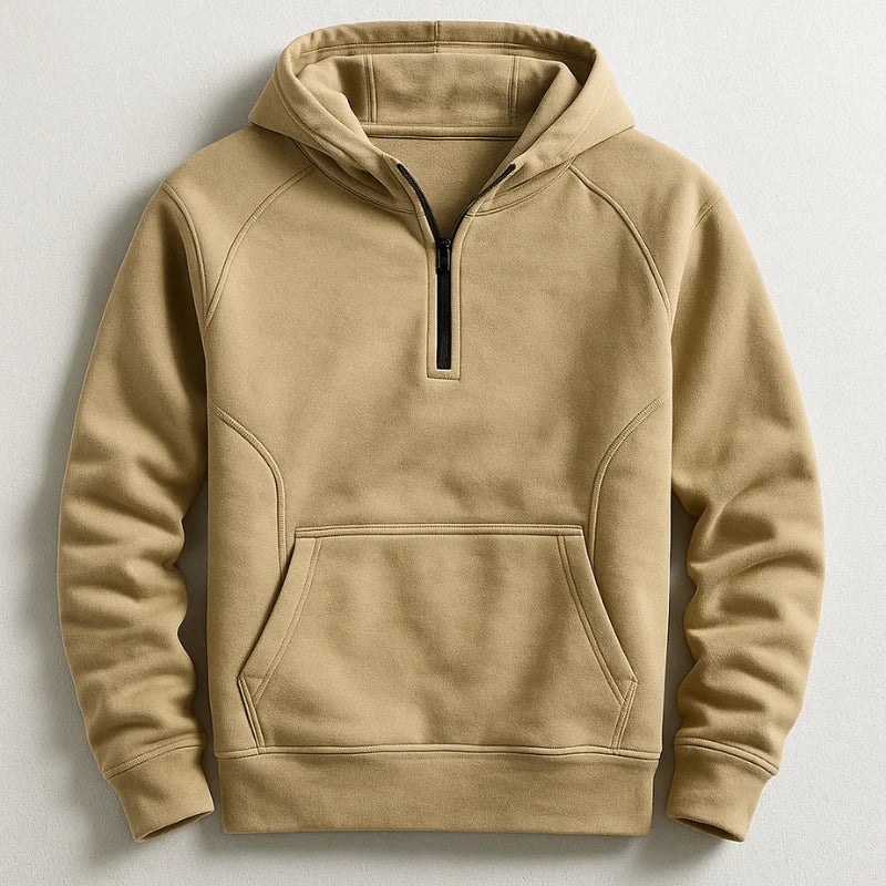 Men's beige midweight cotton hooded sweatshirt in autumn and winter