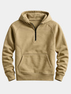 Men's beige midweight cotton hooded sweatshirt in autumn and winter