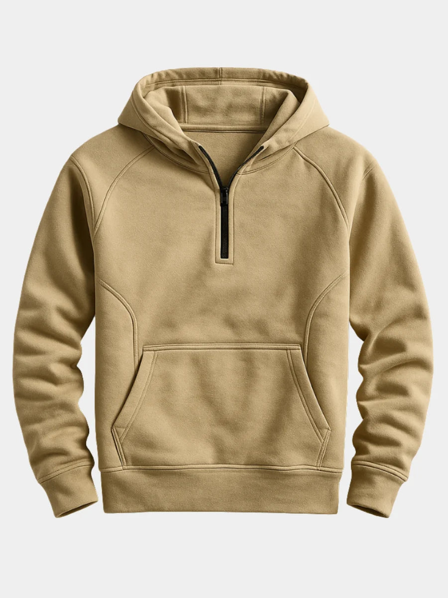 Men's beige midweight cotton hooded sweatshirt in autumn and winter
