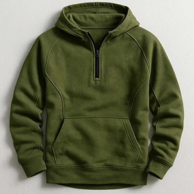 Men's green midweight cotton hooded sweatshirt in autumn and winter