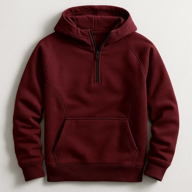 Men's red midweight cotton hooded sweatshirt in autumn and winter