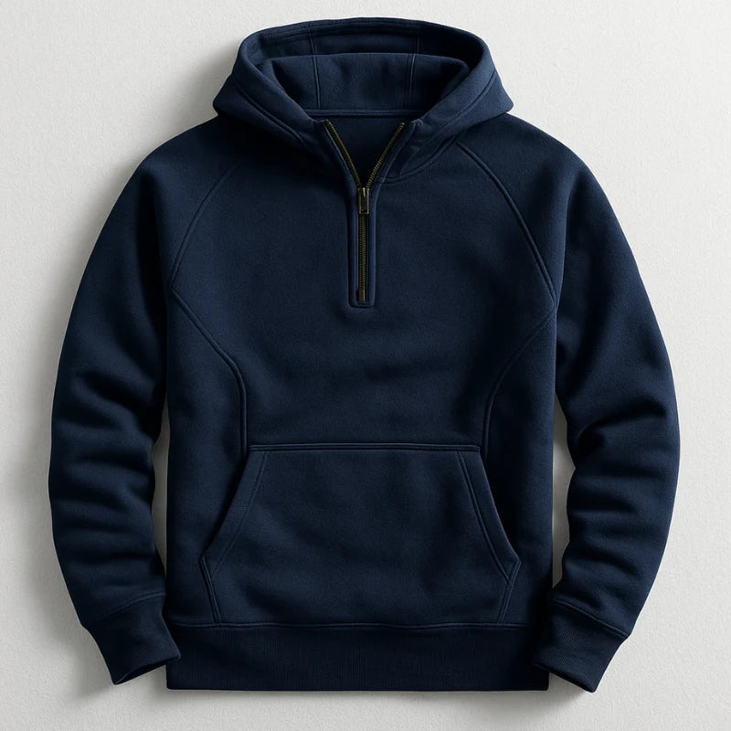 Men's navy blue midweight cotton hooded sweatshirt in autumn and winter