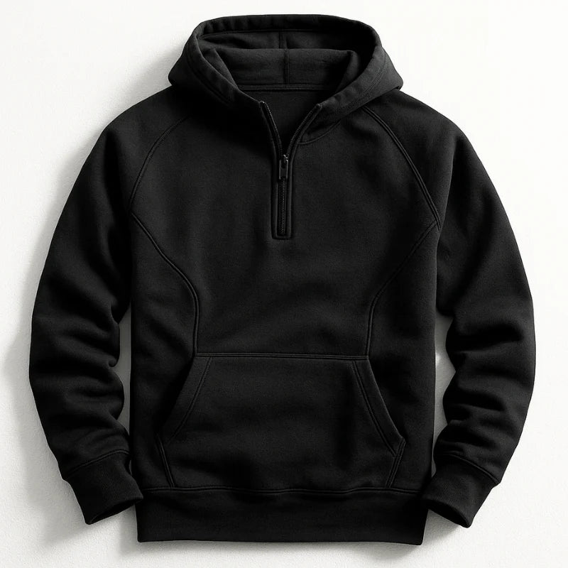 Men's black midweight cotton hooded sweatshirt in autumn and winter