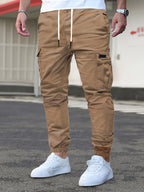 Men's brown mid-rise cargo trousers for cold autumn and winter days