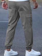 Men's dark grey mid-rise cargo trousers for cold autumn and winter days