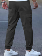 Men's green mid-rise cargo trousers for cold autumn and winter days