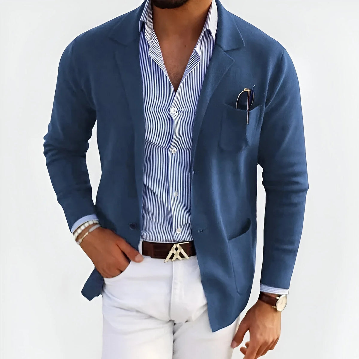 Men's blue minimalist versatile jacket for autumn and winter
