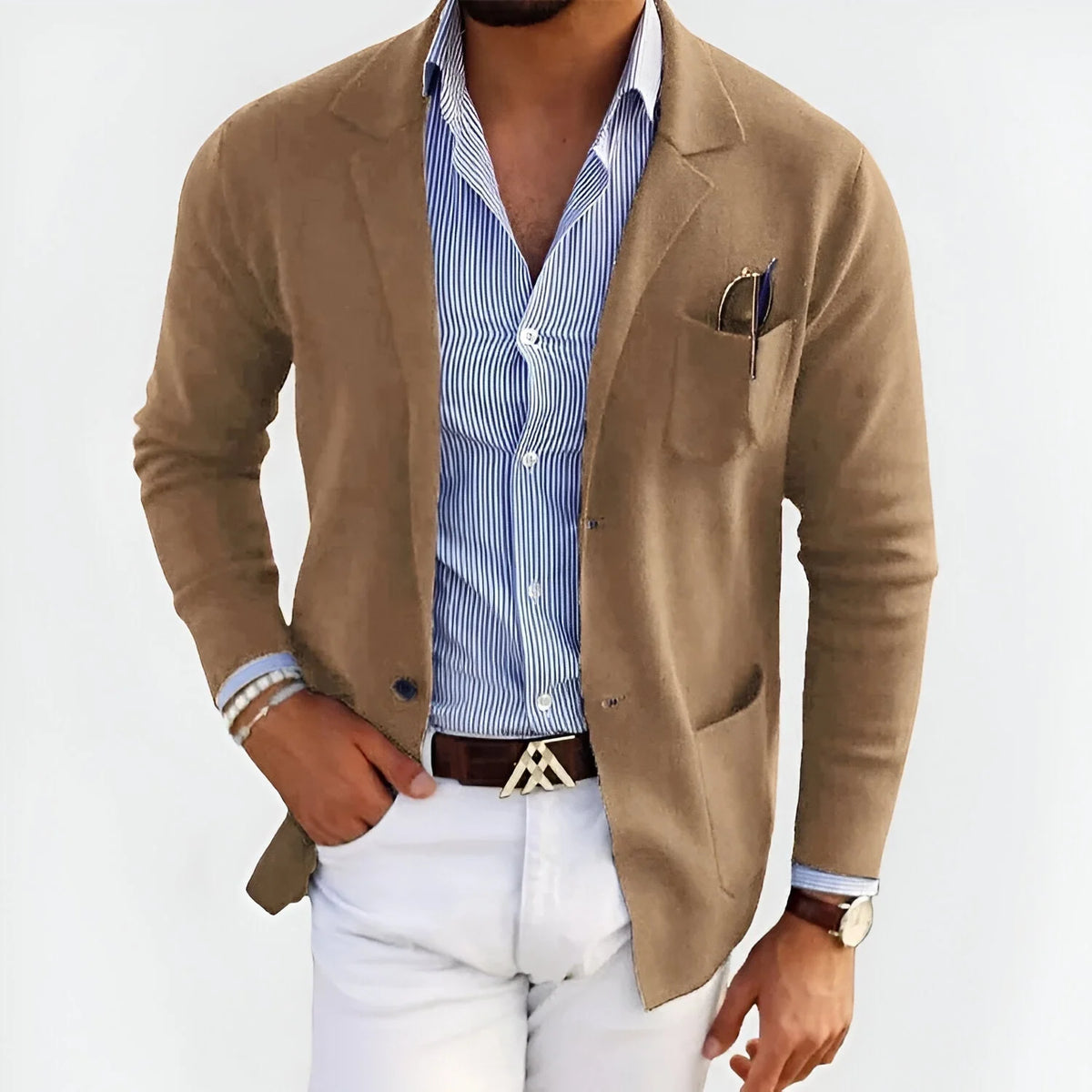 Men's khaki minimalist versatile jacket for autumn and winter