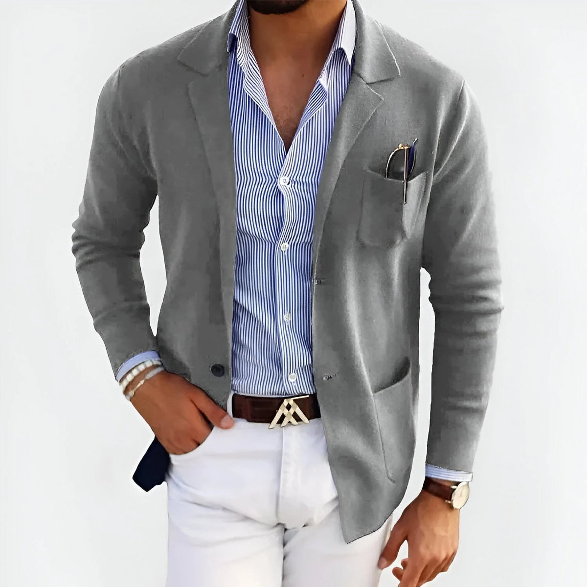 Men's grey minimalist versatile jacket for autumn and winter