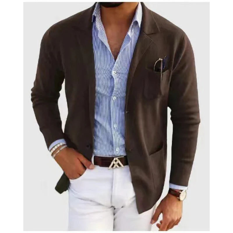 Men's brown minimalist versatile jacket for autumn and winter