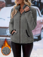 Women's grey cosy zip-up jacket for autumn and winter layering
