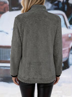 Women's beige cosy zip-up jacket for autumn and winter layering