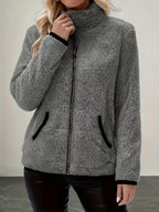Women's dark brown cosy zip-up jacket for autumn and winter layering