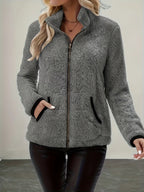 Women's dark brown cosy zip-up jacket for autumn and winter layering