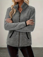 Women's white cosy zip-up jacket for autumn and winter layering
