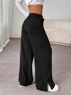 Women's deep grey straight-leg tailored trousers for cold weather wear