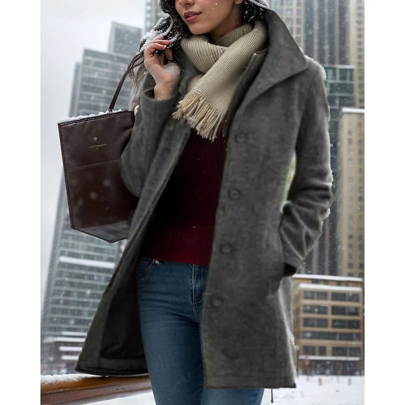 Women's grey timeless turndown collar coat in autumn and winter