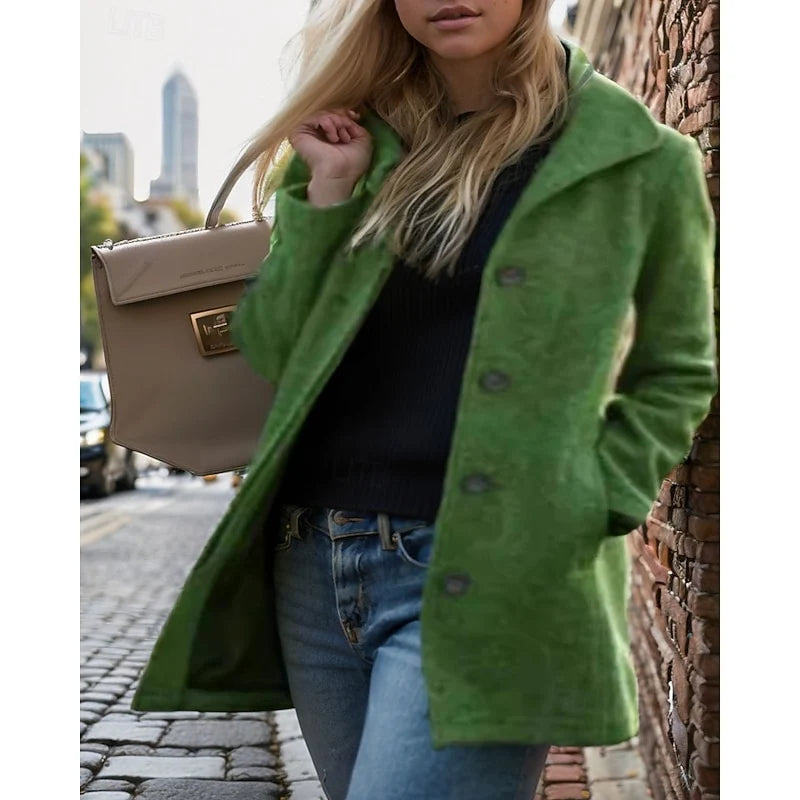 Women's green timeless turndown collar coat in autumn and winter