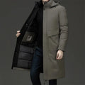 Men's grey hooded long winter coat for chilly autumn and winter days