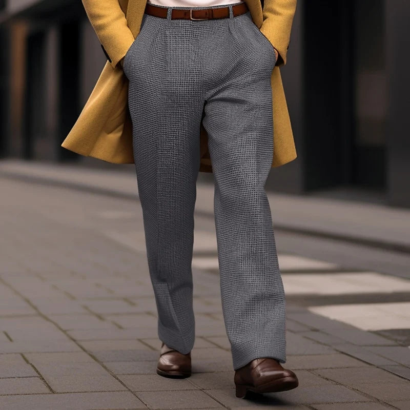 Men's grey formal straight-leg trousers for autumn and winter layering